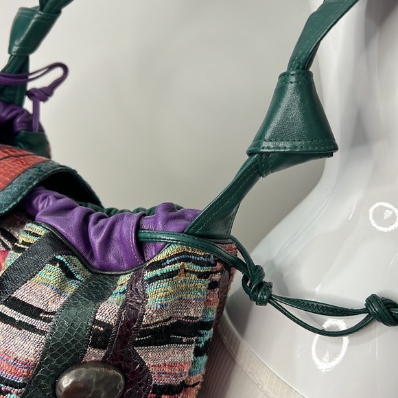 Sharif Large Python Croc Ikat Leather Drawstring Snap Flap Bucket Shoulder Bag - Picture 13 of 16